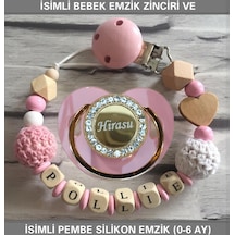 Sahi Aksesuar İsimli Bebek Emzik Zinciri ve Bebek Silikon Emzik BEZYI222 Gri - Pembe