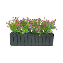 Yapay Çiçek Siyah Çit Balkon Saksısı Renkli Mineli Şimşir Çiçekli 55 35cm