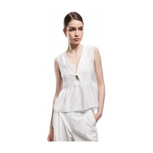 Koton Koton X Melis Ağazat - Deniz Kabuğu Aksesuar Detaylı V Yaka Kolsuz Peplum Bluz Beyaz Desenli 5sak60383pw Beyaz Desenli