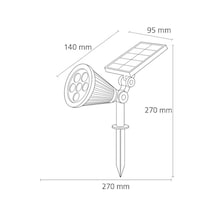 7w Solar Led Bahçe Armatürü 3200k Günışığı Güneş Enerjili Kazıklı & Duvar Montajlı Çim Aydınlatma Lambası 7 Led, Ip65, 90 Lümen, 140x270x95 Mm .
