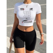 Tarzsokak Seksi Numara 78 Dauntless Jersey Baskı Kırpma T-shirt Şort Kadın İki Adet Set Üstleri Pantolo Beyaz