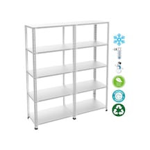 5 Katlı Duble Paslanmaz Krom Raf - Inox Soğuk Oda Rafı, Buzhane Rafı 31x93 Cm-0.70 Mm-150 Cm Gri
