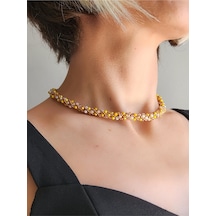 Etnik Bohem Sarmal Dönmeli Model Kristal Sarı Kristal Boncuk Kolye Sarı