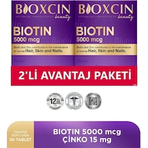 Bioxcin Biotin 5.000 Mcg + Çinko 15 Mg Saç ve Tırnak Vitamini 2 x 30 Tablet