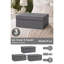 3'lü Organizer Baza Hurç Seti - Çok Amaçlı Kapaklı Saklama Kutusu 50x40x19cm Antrasit
