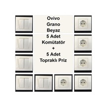 Ovivo Grano Beyaz 5 Adet Komütatör + 5 Adet Topraklı Priz