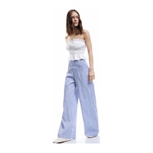 Koton Beli Gipeli Rahat Kalıp Geniş Paça Çizgili Pantolon Mavi Çizgili 5sal40131ıw Mavi