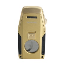 Quantoro Çift Torch Pürmüz Düz Kesici/delicili Gold Metal Puro Çakmağı - Trz1128