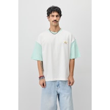 Vamos Oversize Baskılı Tişört V70-208 Mint Yeşili