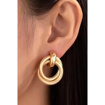 Kadın Vip Seri Antialerjik 3 Cm Oval Model Küpe-5197 Altın