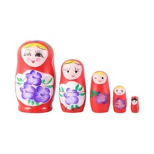 Ahşap Matruşka Bebek Beşli Set Kırmızı