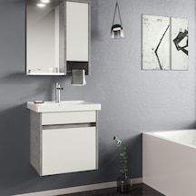 Orka Aydos 55 Cm Mdf Retro Gümüş/Beyaz Banyo Dolabı Takımı Çok Renkli