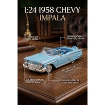1:24 1958 Chevy Impala Metal Lisanslı Model Araba - Mavi Klasik Koleksiyonluk Çok Renkli