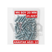 M6x20 Altı Köşe Cıvata + Somun Takımı Çinko Kaplı 25 Adet Takım 1