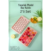 33 Bölmeli Yuvarlak Buz Kalıbı - Buzluk - 2'li Set - Pembe Plastik Diğer