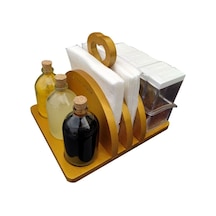 Ahşap Altın Varaklı Peçetelik Limonluk Yağlık Baharatlık Takımı