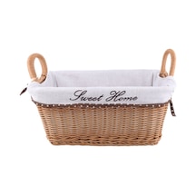 Raddan Sweet Home Dikdörtgen Hasır Ekmek Sepeti Meyvelik Havluluk Büyük Boy Sepet Kahverengi