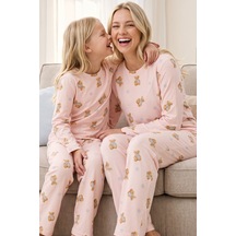 Siyah İnci Desenli Termal Kumaşlı Ultra Soft Yumuşak Örme Pijama Takımı 26226912 Pembe
