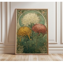 Art Nouveau Çiçekli Duvar Sanatı, Vintage Botanik Poster, Krizantem Çiçeği Baskısı, Zarif Doğa İllüstrasyonu, Klasik Ev Dekorasyonu