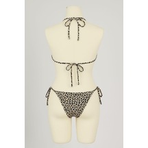 Kadın Siyah Ve Leopar Detaylı Yandan Bağlamalı Bikini Takımı Beden: S/m Çok Renkli