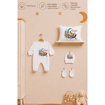 Pia Baby İsme Özel Kız Bebek Tulum %100 Pamuk Organik Baskılı İsimli Bebek Tulumu 35x45 Cm Yastık Kılıfı Bebek Seti 1012yt3x Krem