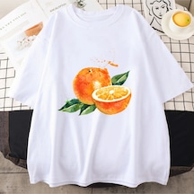 Tarzsokak Beyaz Meyve Nar Turuncu Harajuku Tshirt Kawaii Bahar Ve Yaz Kısa Kol Beyaz