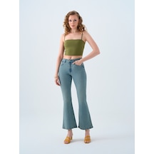 Long Flare Slim Fit Kadın Pantolon Denim
