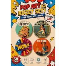 Mashspot 4 Lü Retro Pop Art Rozet Seti 58 Mm Renkli Vintage Tasarım 2 Çanta Ceket Aksesuar Rozet Çok Renkli