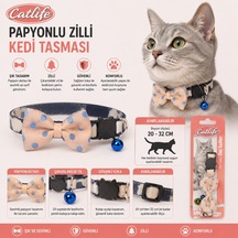 Catlife Papyonlu Zilli Kedi Tasması Ayarlanabilir 20-32 Cm Emniyet Tokalı - Lacivert Ekose
