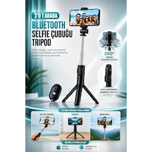 Concord 3'ü 1 Arada Bluetooth Selfie Çubuğu Tripod Kumandalı Telefon Tutucu Monopod 360 Döner Siyah