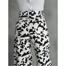 Zeo Basic Baggy Pantolon Beyaz&siyah İnek Desenli Beyaz-siyah