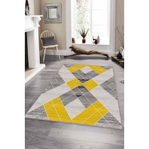 Sarı Geometrik Kaymaz Taban Makinede Yıkanabilir Halı Dd002n11