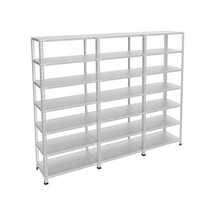 7 Katlı 3'lü Bitişik Galvaniz Çelik Raf - Depo, Arşiv, Kiler, Dosya, Market Rafı 43x75x250 Cm