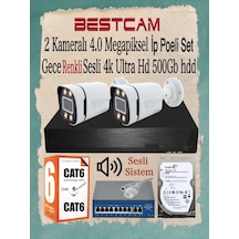 2 Kameralı 4 Mp İp Poeli Set Gece Renkli Sesli 4k Ultra Hd 500 Gb