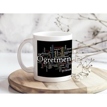 Öğretmen Temalı Kupa Bardak Öğretmen Özellikleri Yazılı Siyah Zeminli Hediye Kupa Beyaz