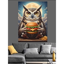 Ahşap Tablo Burger Yiyen Bilge Baykuş Dekoratif Tablolar