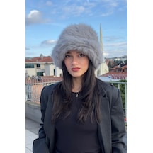 Mollycrush Suni Kürk Bucket Kalpak Şapka Peluş Kışlık Luxury Gri Kadın Şapkası Gri