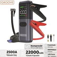 Groove Hcb002 22000mAh 2500A Akü Takviye Cihazı + Lastik Şişirme Kompresörlü Taşınabilir Jump Starter Kompresör+Powerbank+led Lamba+Lcd Ekran