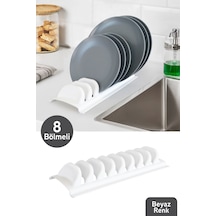 Bulaşıklık 8 Li Tezgah Üstü Tabak Kurutmalık Beyaz Plastik Beyaz Diğer