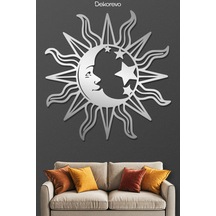 Mistik Kozmos Güneş Ve Ay Metal Duvar Dekoru - Metal Duvar Sanatı - Krom - 75 X 75 Cm