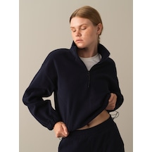 Xint Lacivert Oversize Dik Yaka Polar Sweatshirt 400520