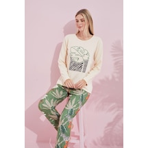 Siyah İnci Pamuklu Örme Pijama Takım 24240175 Krem