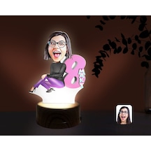 Kişiye Özel Kadınlar Günü Karikatürlü Dekoratif 3D Biblo Led Işık(481493224) Çok Renkli