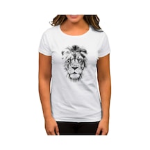 Lion Face Beyaz Kadın Tişört Beyaz