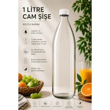1 Adet Beyaz Bn-sıyah28cm1litrecamsıseplastik Kapaklı Cam Şişe 1 Litre Şeffaf Sürahi Süt, Ayran, Su, Limonata Meşrubat Şişesi