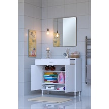 Eliusta Taha 90 Cm 3 Bölmeli Beyaz Çok Amaçlı Dolap 2 Raflı Banyo Mutfak Dolabı 90x88x32,5 Cm Düzenleyici Beyaz