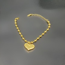 Kalp Detaylı Gold Renk Top Zincir Antialerjik Çelik Bileklik-9086825852438 Gold