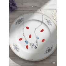 925 Ayar Papatya Silver Lacivert Mineli Zirkon Taşlı Nazar Kolye.rose.gold.rodaj Gümüş