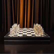 Gifthome Büyük Boy Metal Osmanlı-bizans Satranç Tk. Parlak Ve Mermer Desenli Sandıklı Mdf Tahtası 36x36 Cm.