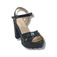 Selfie 4280-26 Rugan Çapraz Bant Platform Topuk Fashion Kadın Sandalet 11cm Siyah